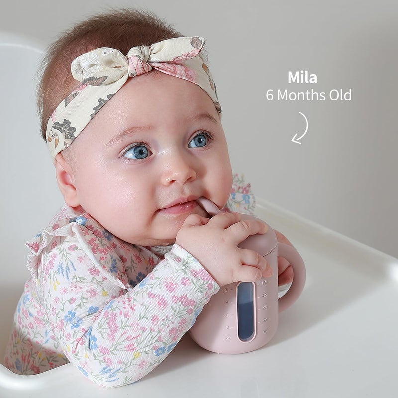 SAMiGO Silicone Baby Straw Cup - 6 OZ Sippy Cup for Infants and Toddlers (6-18 Months) - Blossom Color - Image 4